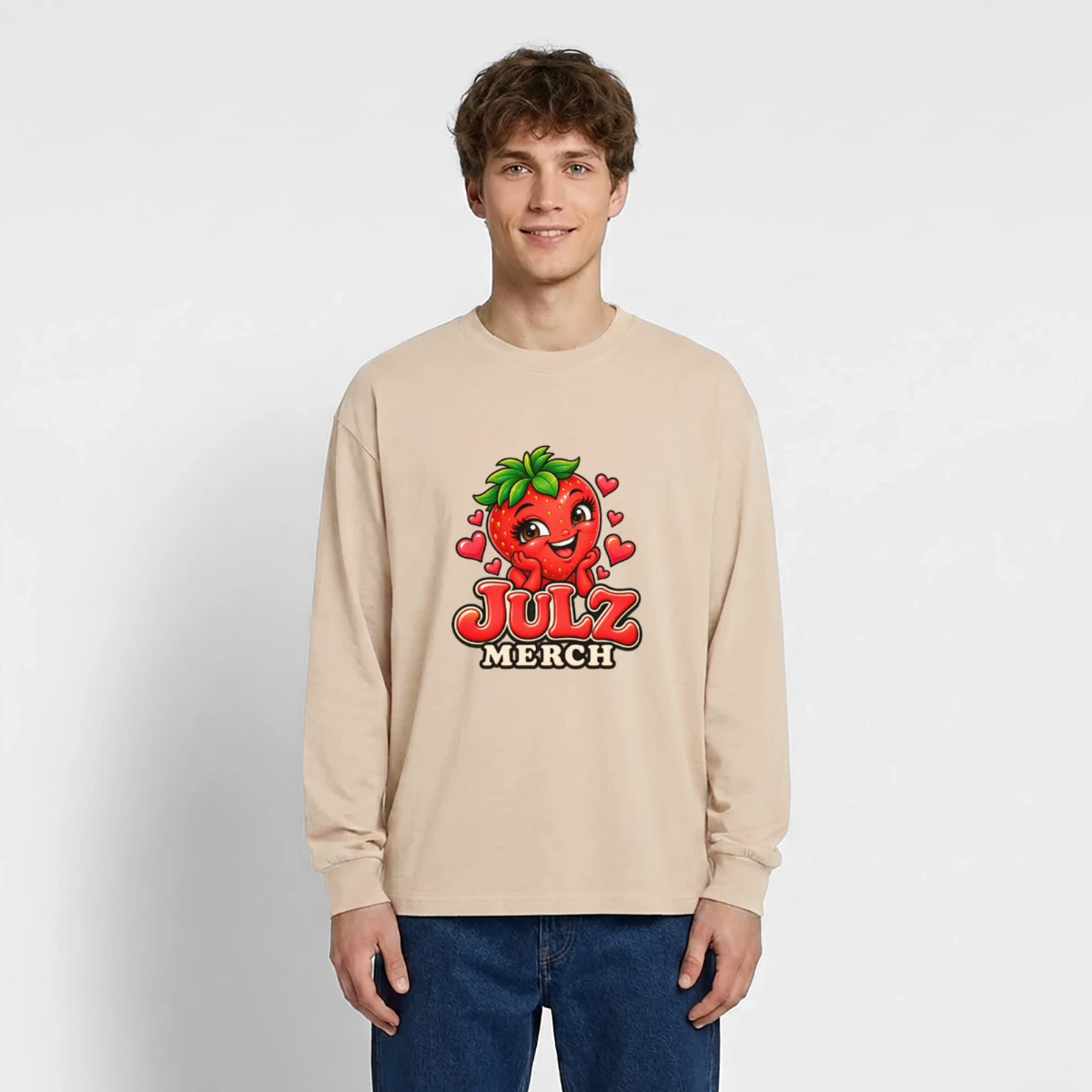 Oversized long-sleeved shirt featuring Julz Merch Berry – Cute Strawberry
