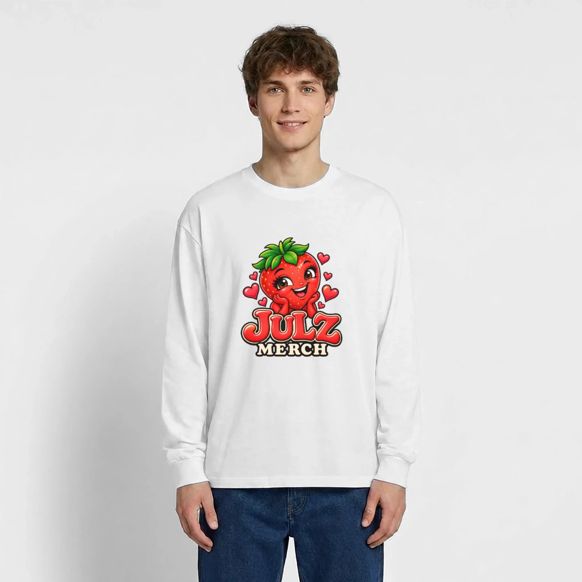 Oversized long-sleeved shirt featuring Julz Merch Berry – Cute Strawberry