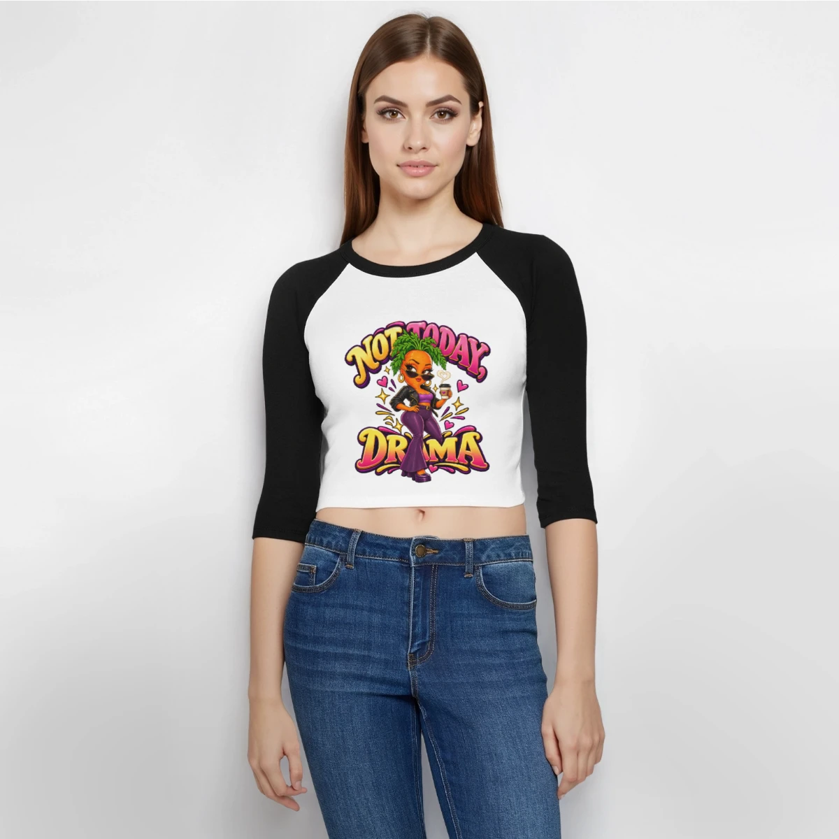Women's Cropped Baseball T-Shirt, 3/4 Sleeve featuring Not Today Drama – Sassy Carrot