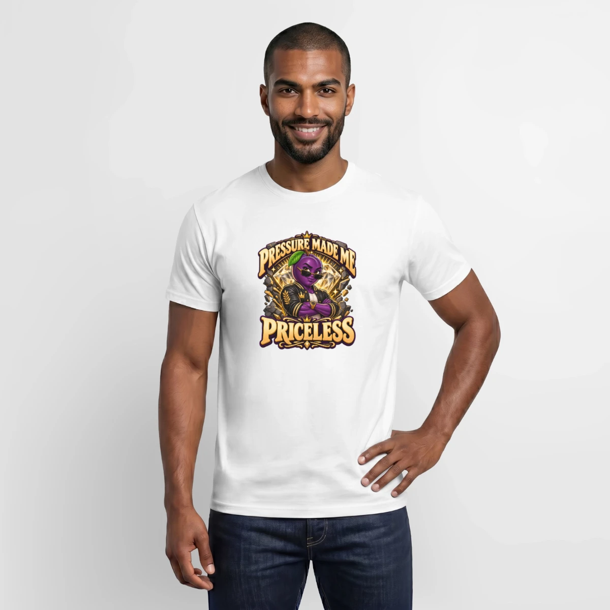Men's T-shirt featuring Pressure Made Me Priceless – Motivational Plum