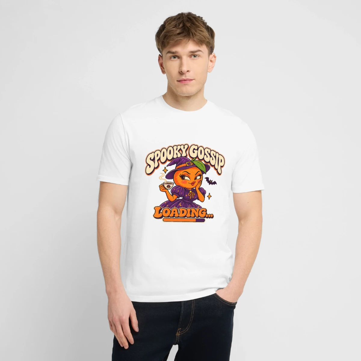 Stanley/Stella Unisex Organic T-Shirt CREATOR featuring Spooky Gossip Loading – Funny Halloween Orange