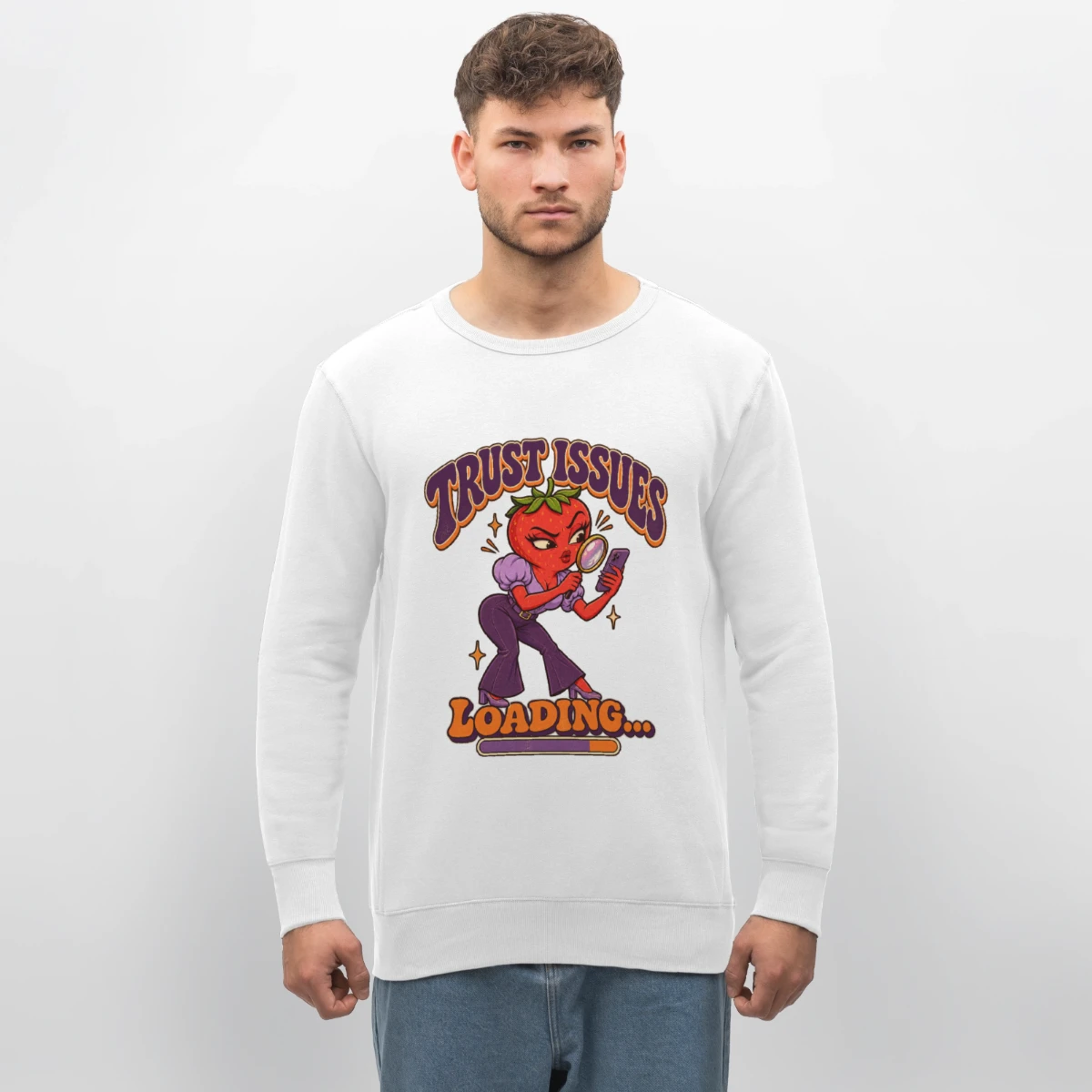 Stanley/Stella Unisex Organic Sweatshirt ROLLER featuring Trust Issues Loading – Funny Strawberry Retro Design