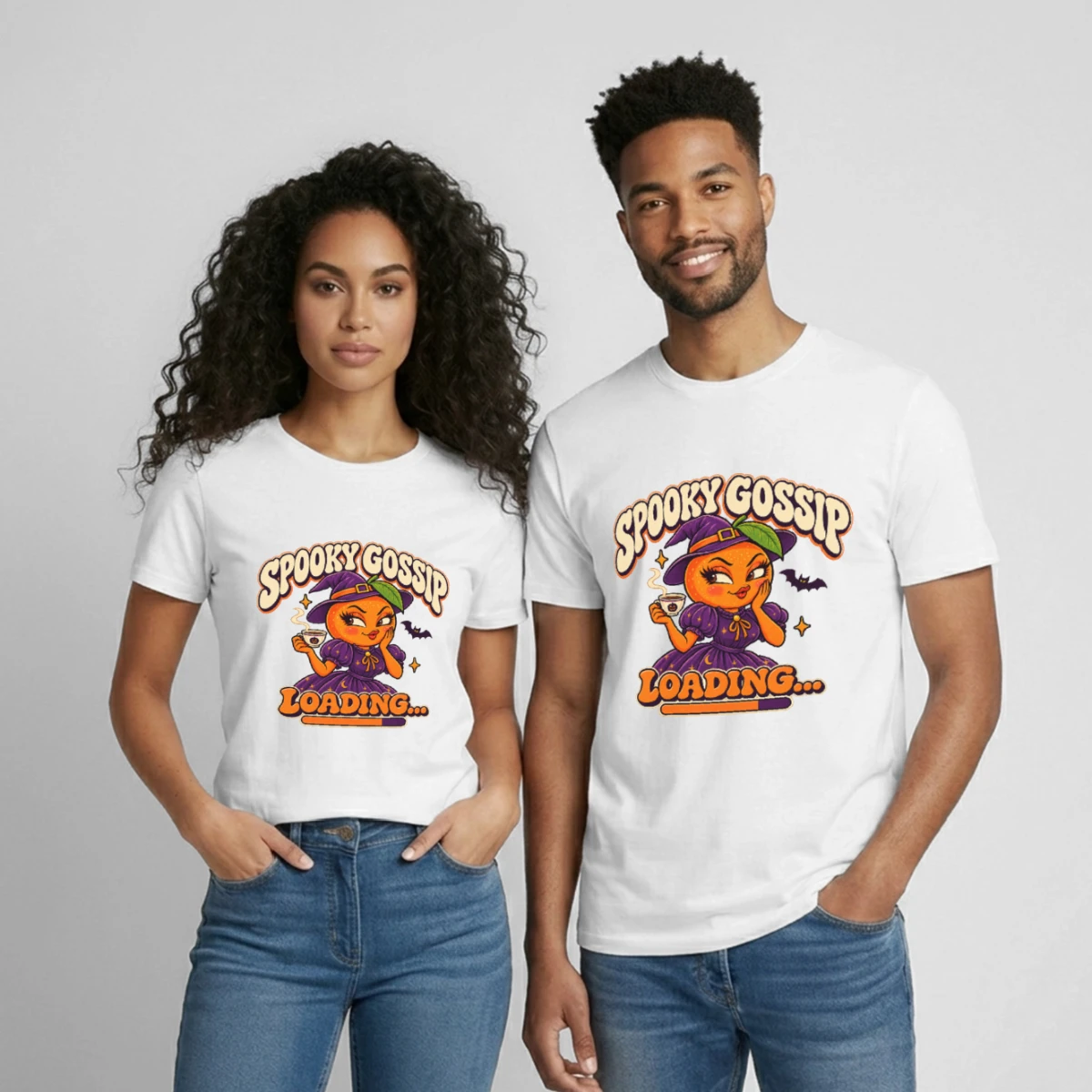 Heavyweight Unisex T-Shirt by Gildan featuring Spooky Gossip Loading – Funny Halloween Orange