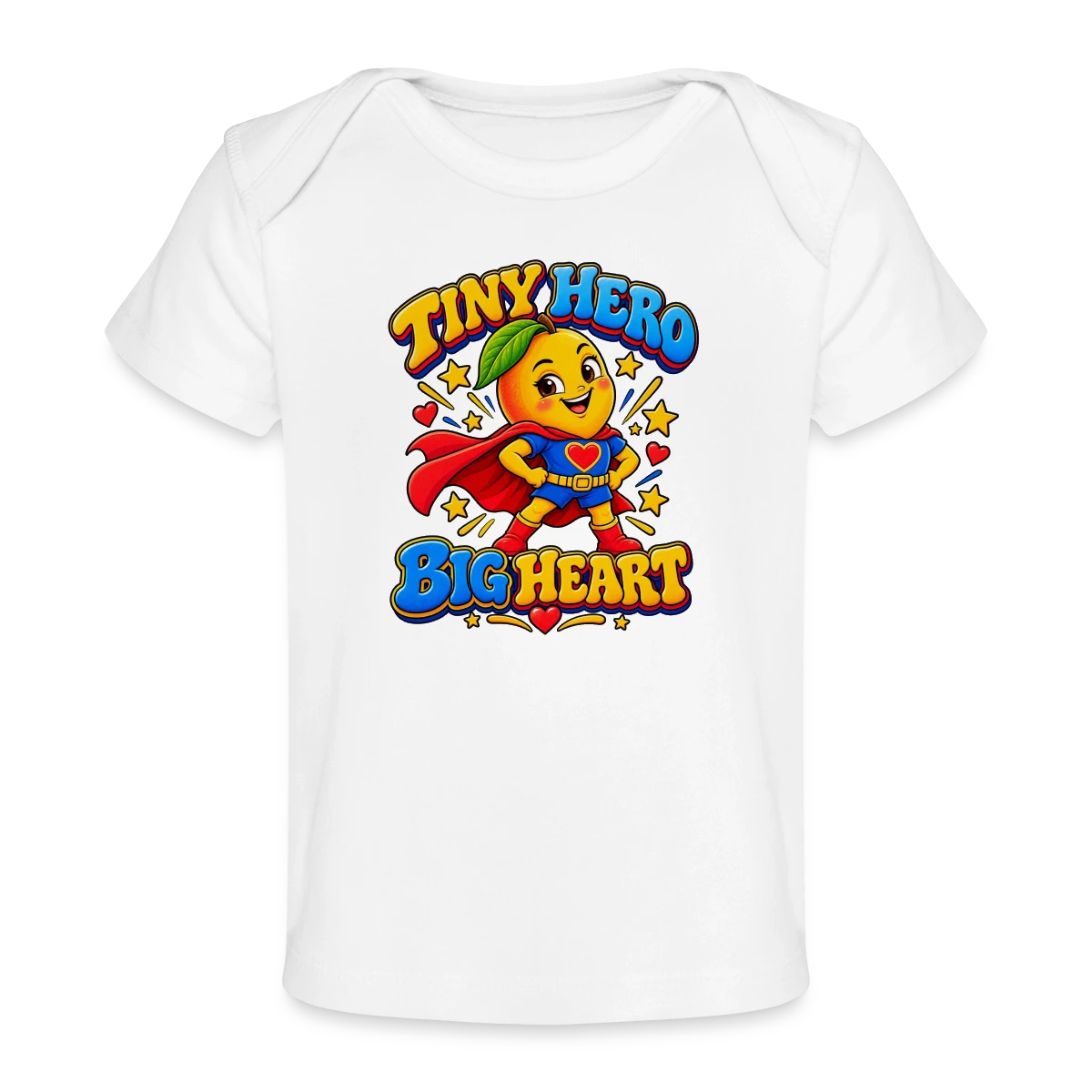 Baby Organic T-Shirt featuring Tiny Hero, Big Heart – Cute Mango Superhero